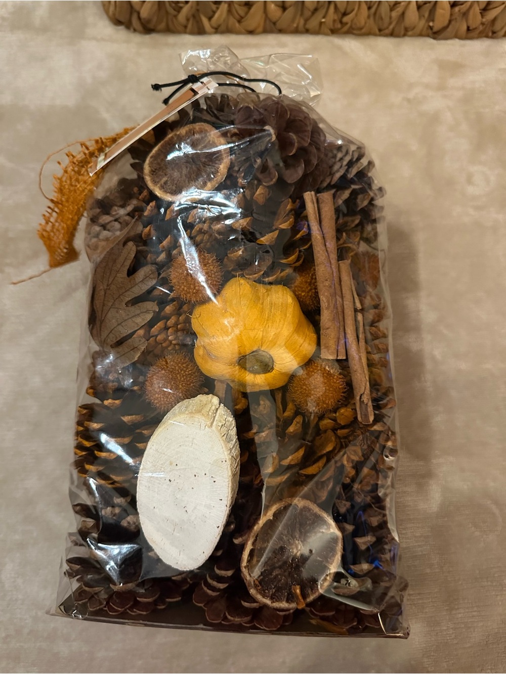 Autumn Pumpkin Cinnamon Potpourri Bag with Yellow Accents